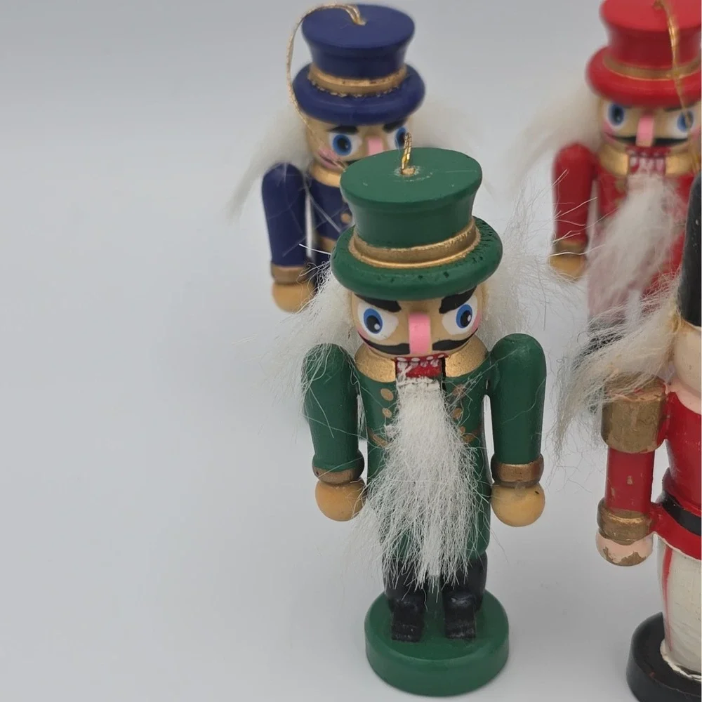 Vintage Christmas Tree Ornaments Lot of 7 Wooden Soldier Nutcracker Mini Figures